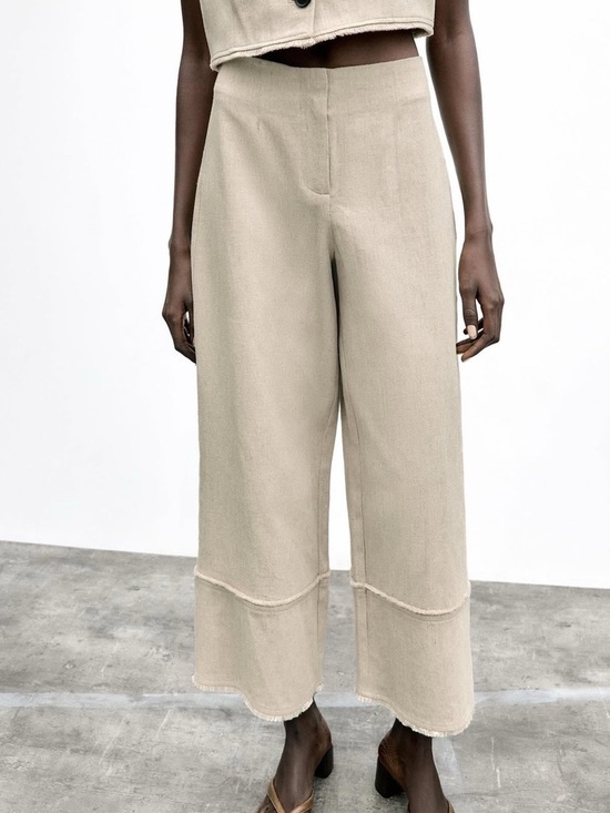 Zara Pants - Zara Rustic Frayed High Waist Wide Leg Cropped Denim Capri Culotte Trousers (L)